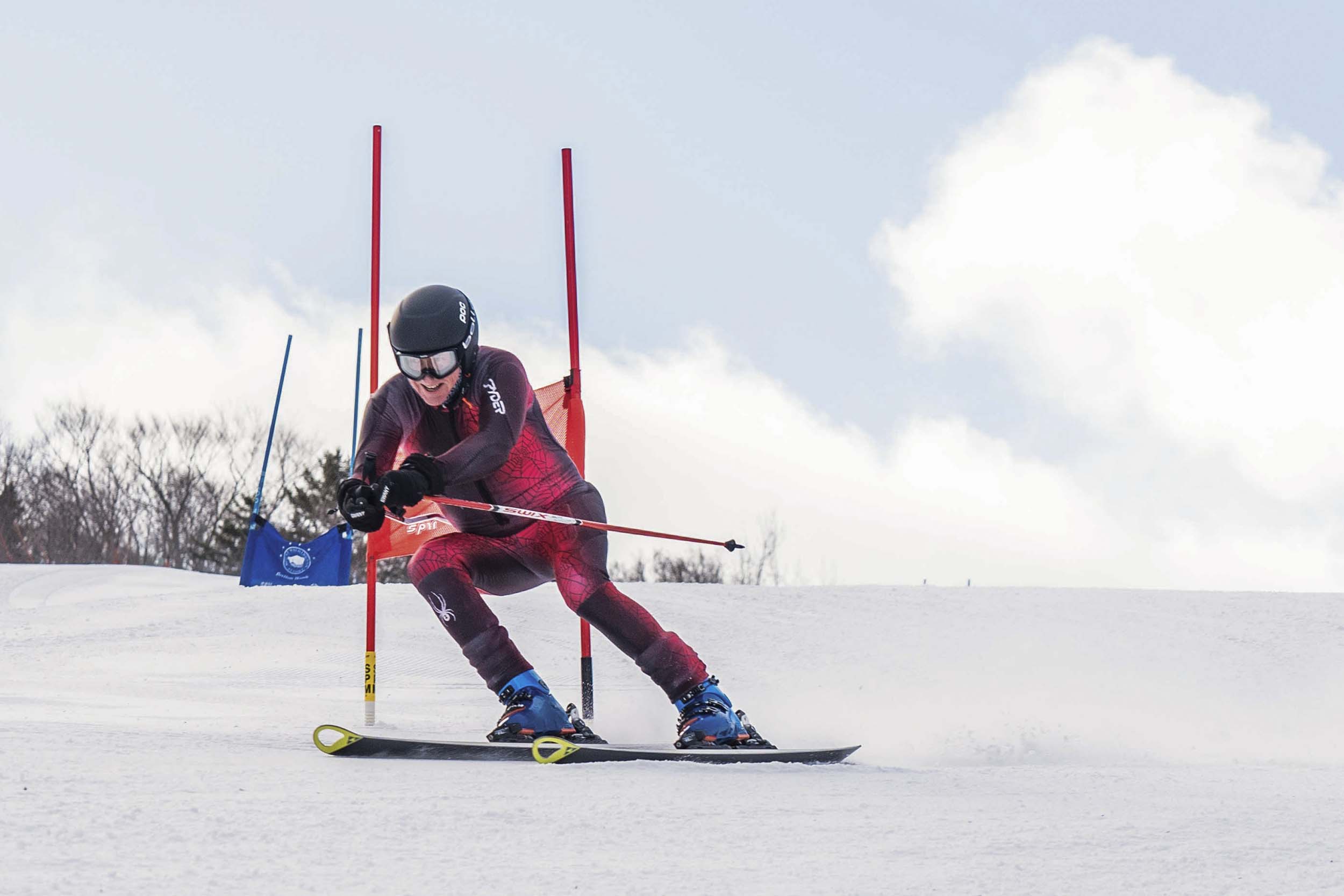 An alpine skier glides down the hill at Bretton Woods.