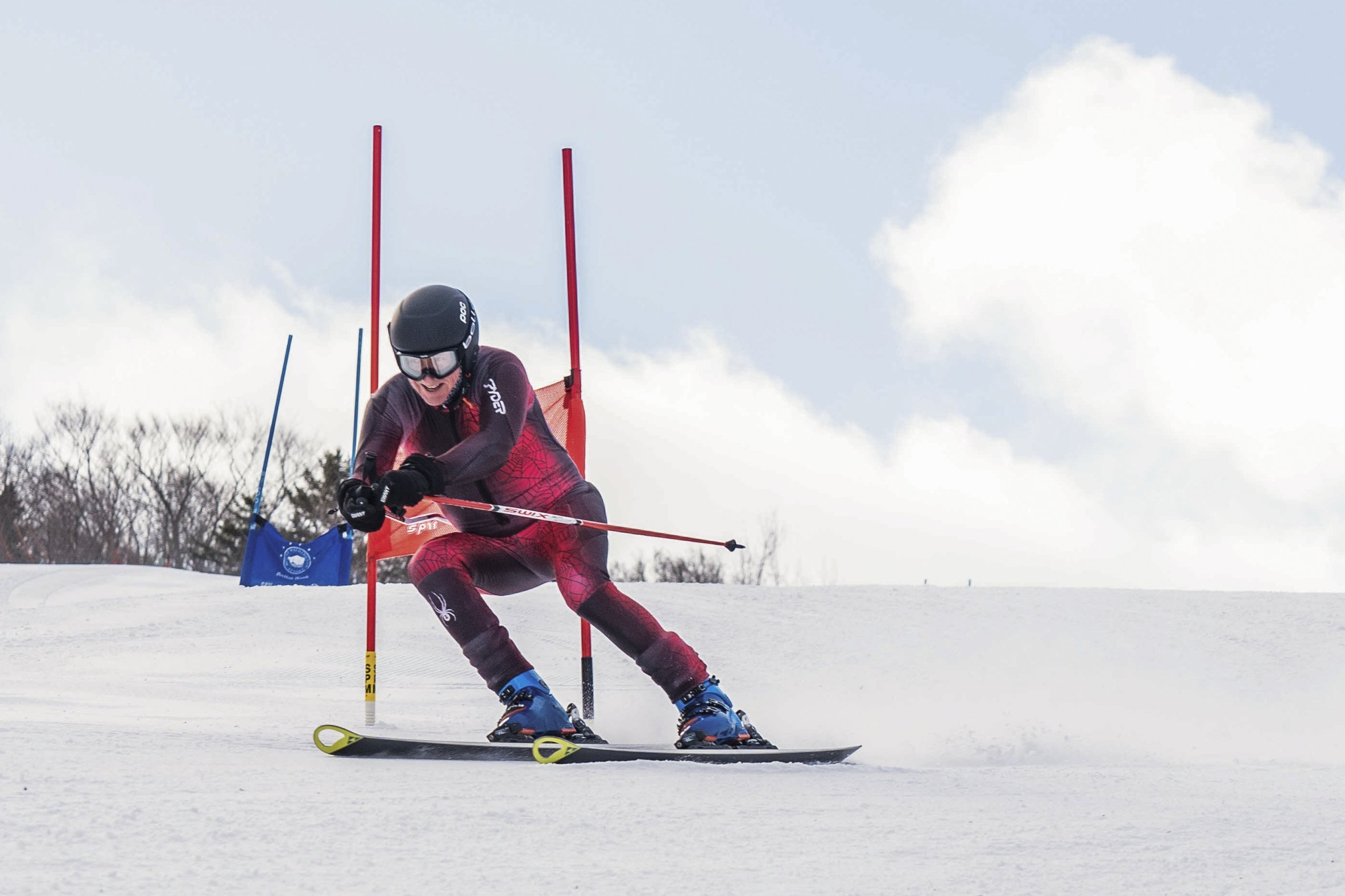 An alpine skier glides down the hill at Bretton Woods.