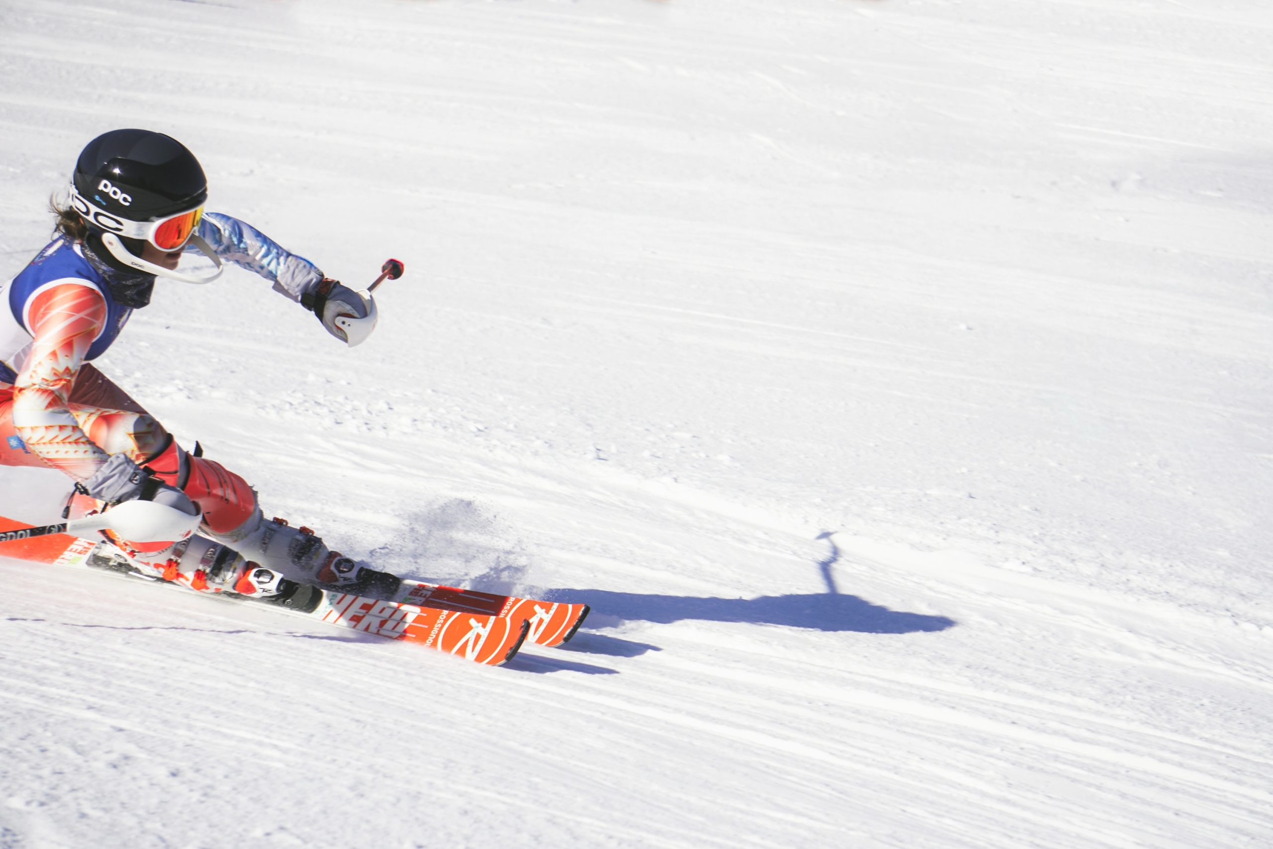 A ski racer speeds down the slope at Bretton Woods.