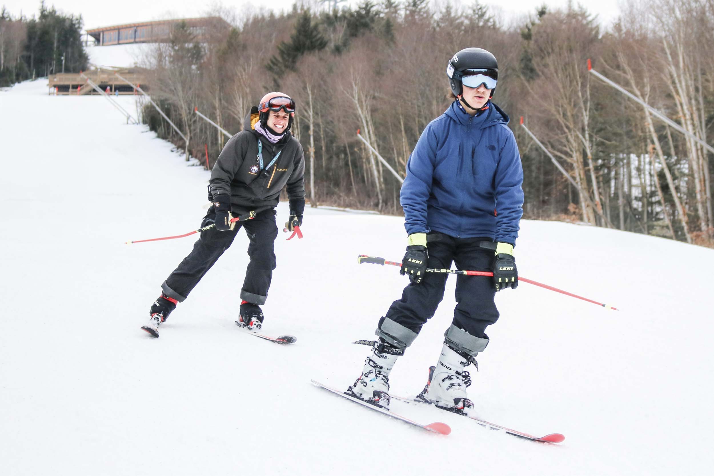 Two skiers participate in the Trailblazers Program at Bretton Woods.