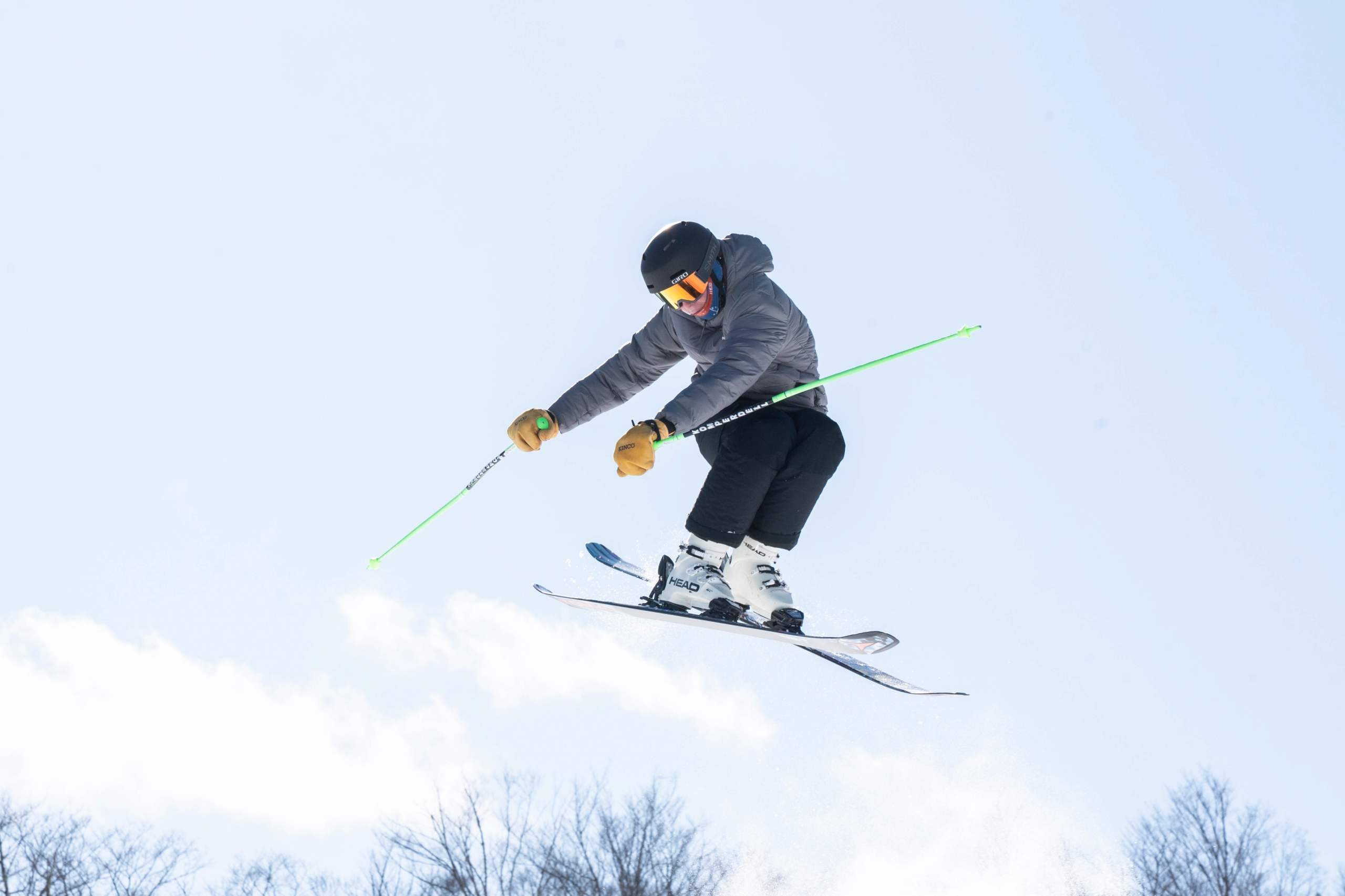 A skier performs a trick in the air while skiing at Bretton Woods.