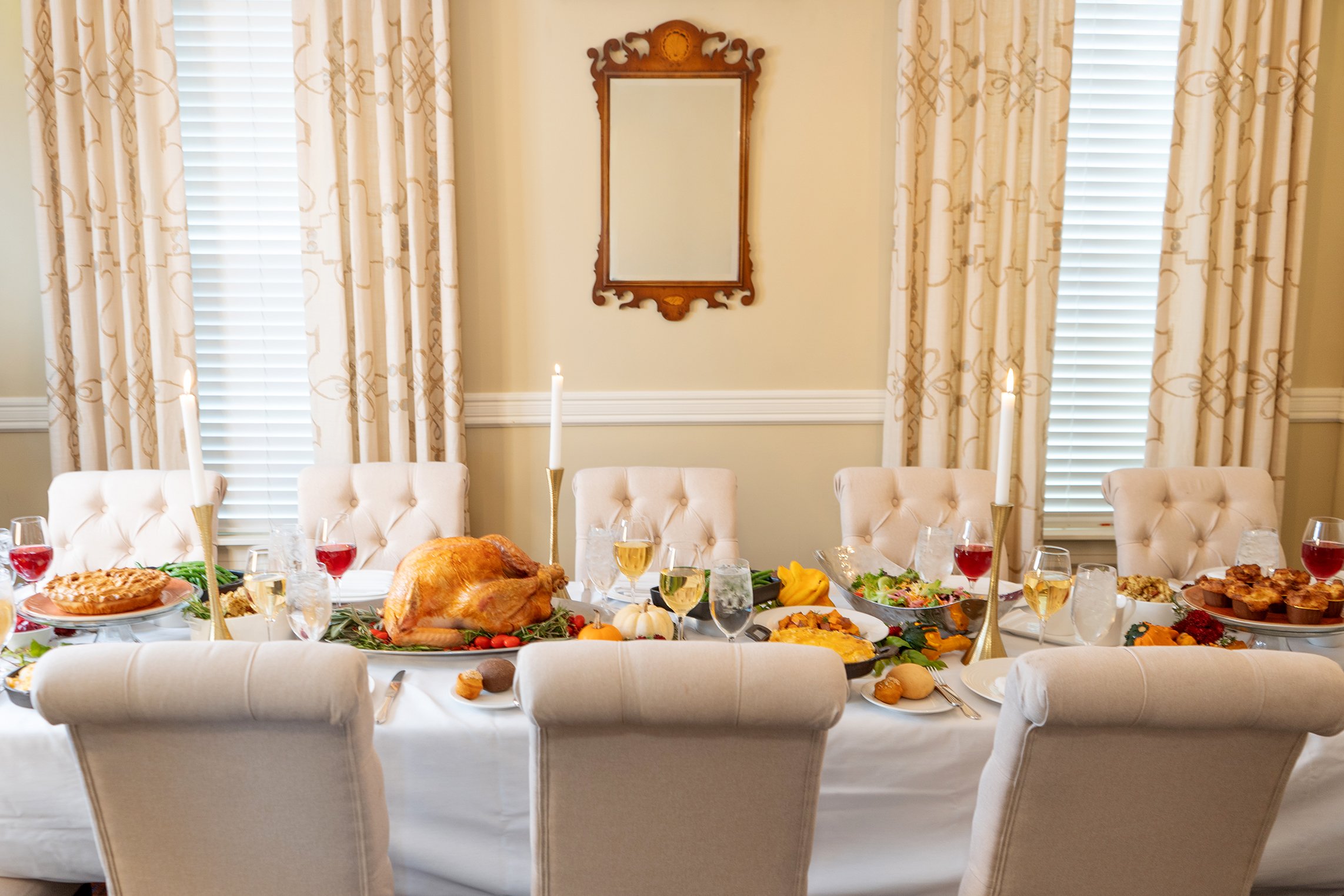 Thanksgiving dinner set out on table