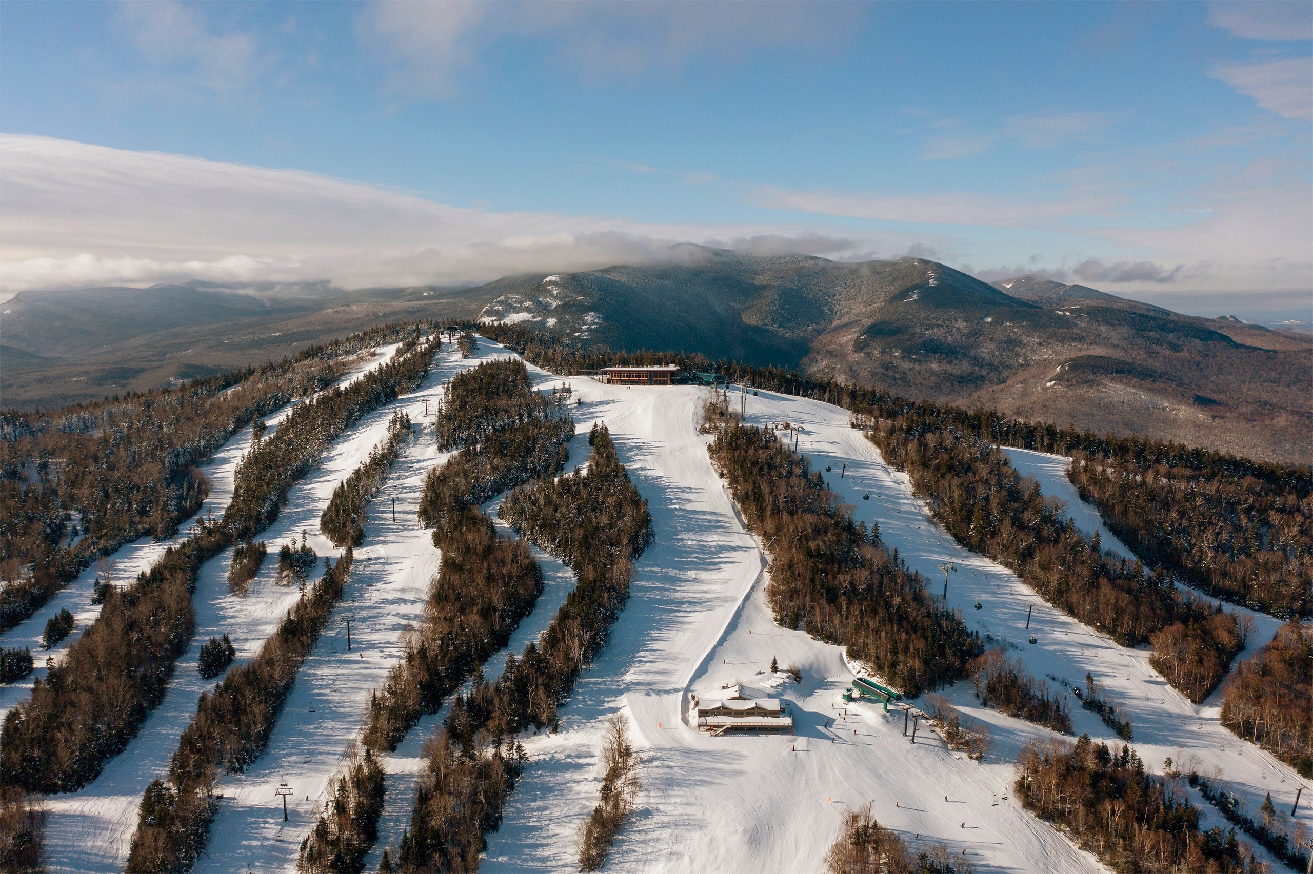 Aerial view of alpine ski trails at Bretton Woods
