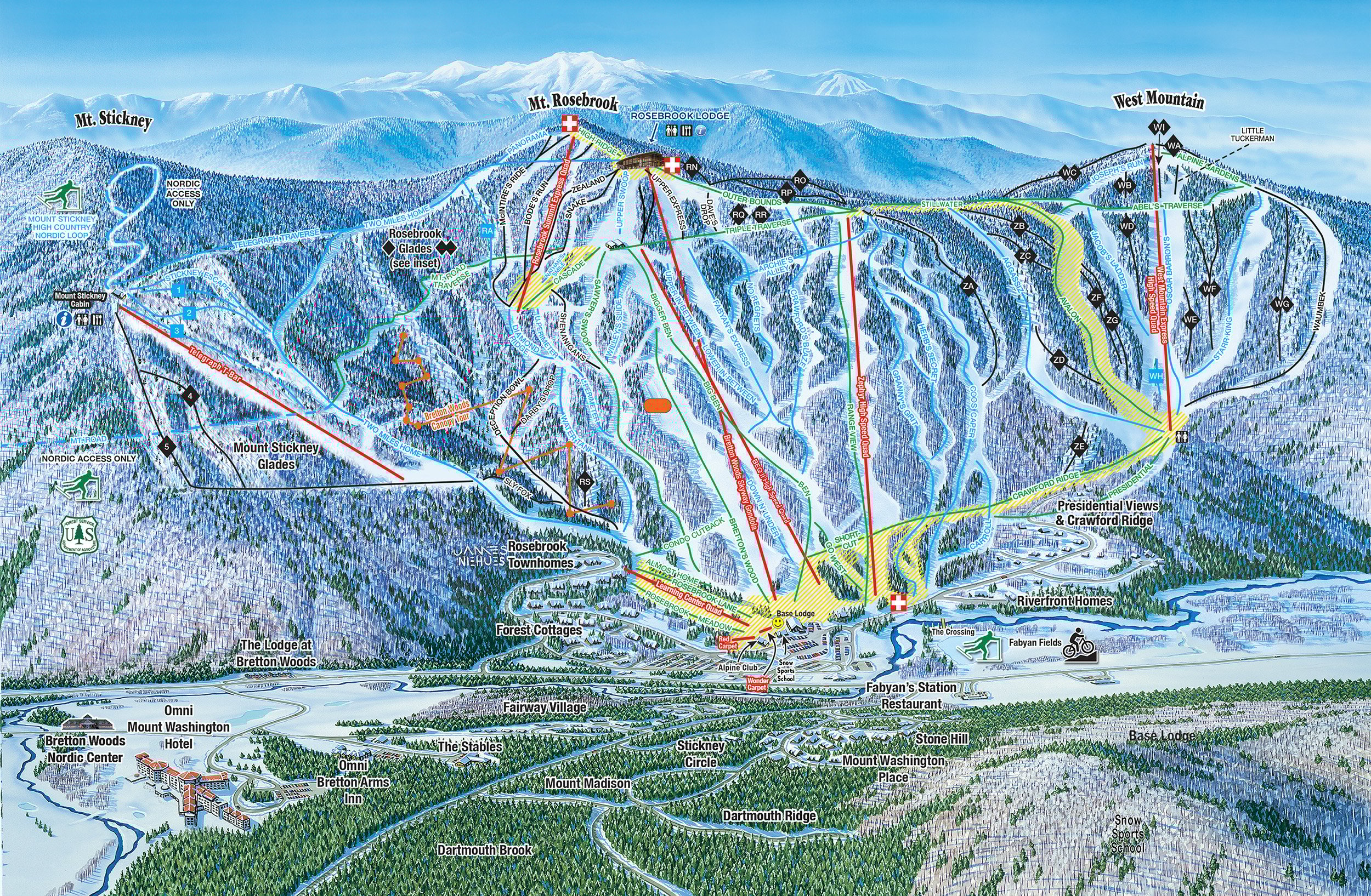 Bretton Woods Ski Area alpine map for 2025-2026 winter season