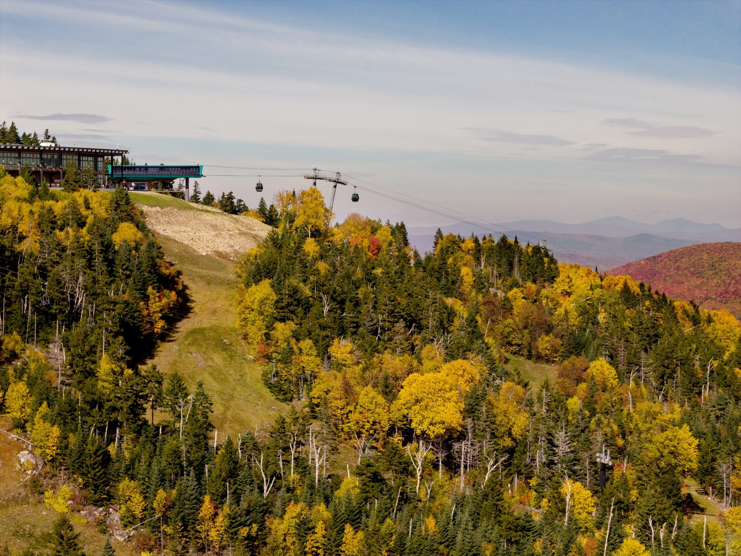 Scenic skyway gondola at Bretton Woods during fall foliage