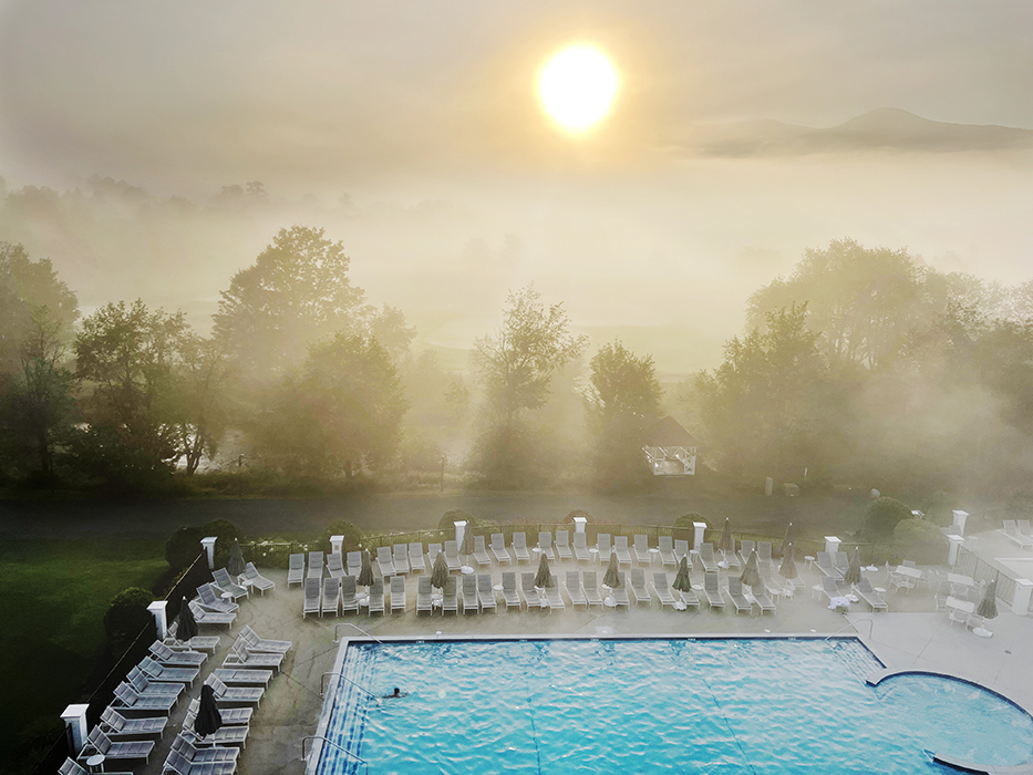 A beautiful misty backdrop for a morning swim.